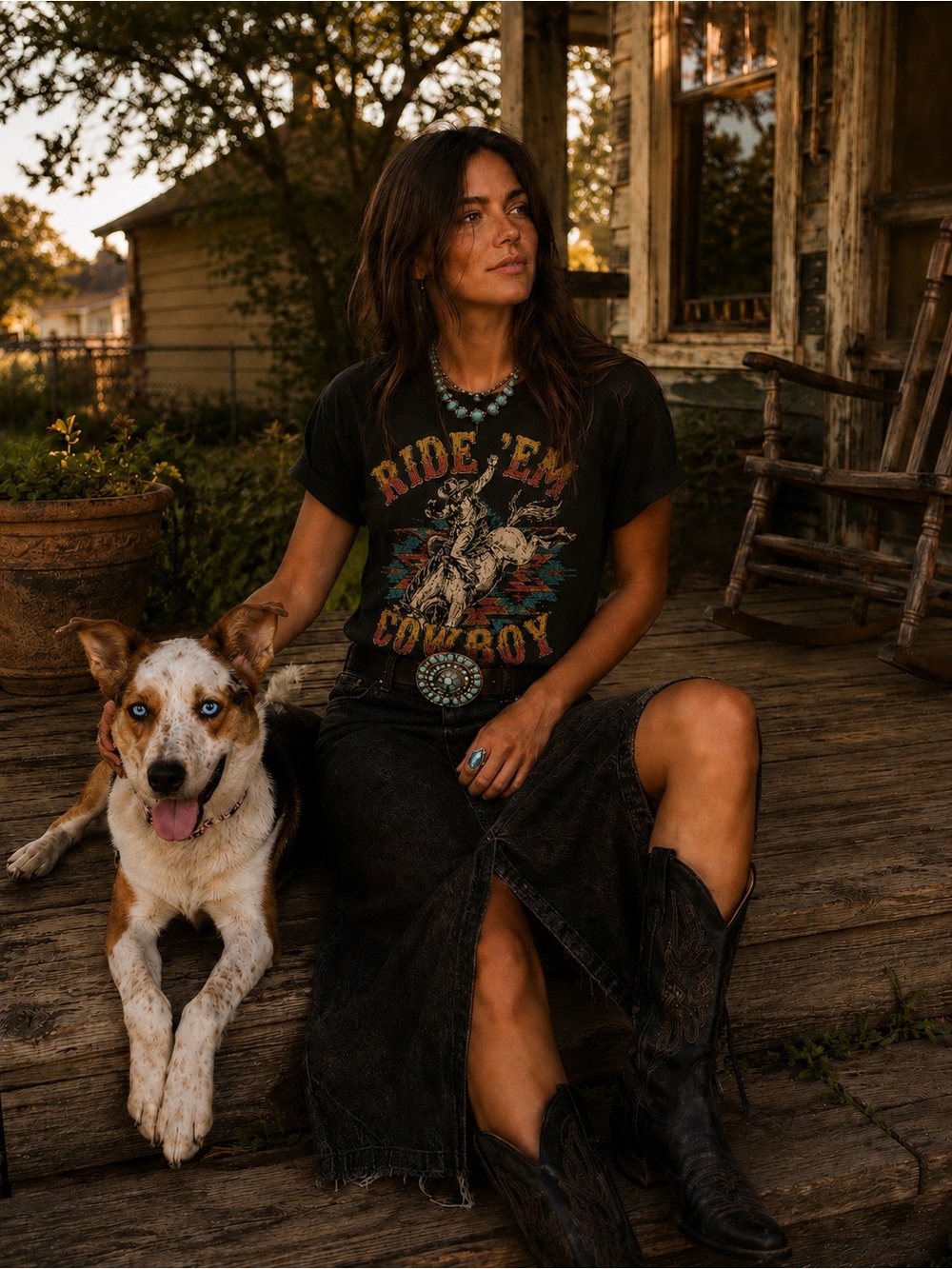 Rock & Roll Denim “Ride em Cowboy” Western Graphic T shirt” 100% Cotton